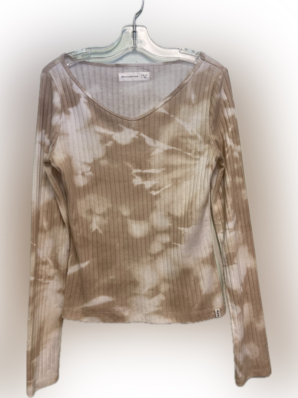 abercrombie kids Tan and Cream Ribbed Long Sleeve V-Neck Top
